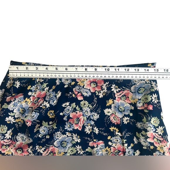 Vintage Y2K Lauren Ralph Lauren Silk Maxi Skirt Navy Blue Floral Size 4 Boho - Picture 5 of 11